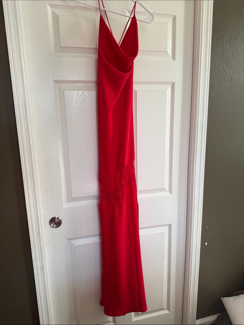 Meshki Red Lace-Trim Slip Dress